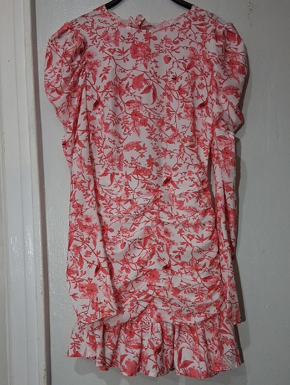 Women's Long Sleeve Floral Ruffle Dress - Coral Pink